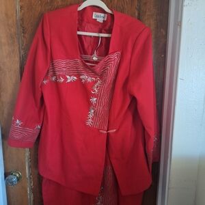 Red Embroidered Women's Blazer